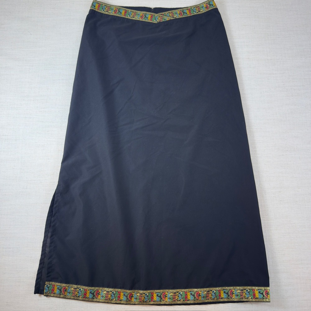 Vintage Tagrag Black Maxi Skirt Womens Embroidered V Waist Side Slit Y2K Lined